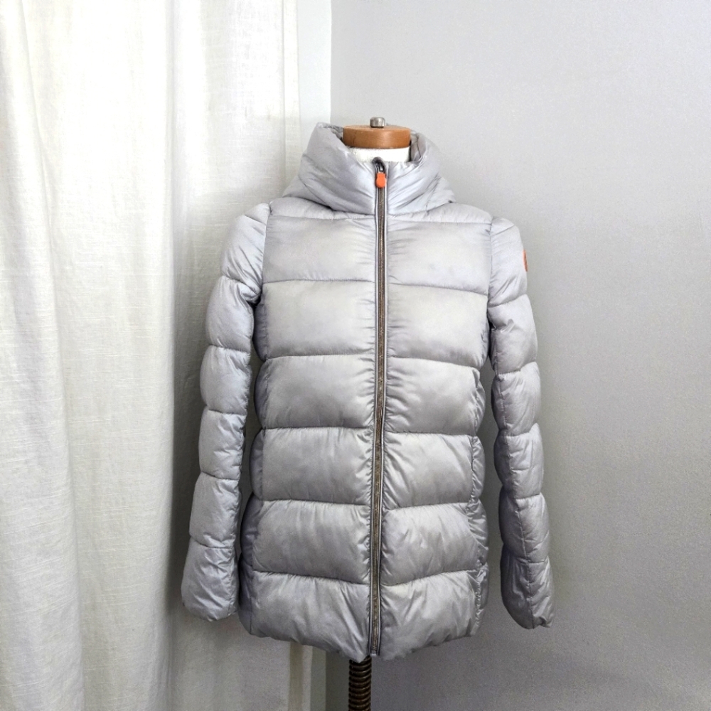 Save the Duck girls size 12 puffer jacket silver